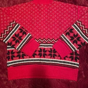 Marled Red and Black Patterned Sweater